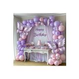 Makaron Lila Pembe Kelebek Folyo Balonlu Balon Zincir Set