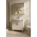Makbulce 65 Cm Beyaz Mdf Seramik Lavabolu Ayaklı Aynalı Banyo Dolabı Beyaz