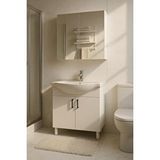 makbulce 65 cm Beyaz MDF Seramik Lavabolu Ayaklı Aynalı Banyo Dolabı