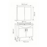 makbulce 80 cm Beyaz MDF Seramik Lavabolu Ayaklı Aynalı Banyo Dolabı