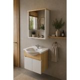 makbulce Darende 55cm Seramik Lavabolu MDF Meşe Aynalı Banyo Dolabı