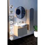 Makbulce Erciyes 65CM Seramik Lavabolu Mdf Oval Aynalı Banyo Dolabı - Antrasit