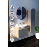 Makbulce Erciyes Havlu Dolaplı 65cm Seramik Lavabolu Mdf Oval Aynalı Banyo Dolabı Atlantik Çam Antrasit Gri