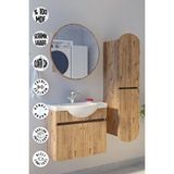 Makbulce Erciyes Havlu Dolaplı 65CM Seramik Lavabolu Mdf Oval Aynalı Banyo Dolabı - Atlantik Çam