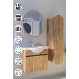 makbulce Erciyes Havlu Dolaplı 65cm Seramik Lavabolu MDF Oval Aynalı Banyo Dolabı-Atlantikçam