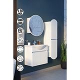 Makbulce Erciyes Havlu Dolaplı 65cm Seramik Lavabolu MDF Oval Aynalı Banyo Dolabı - Beyaz
