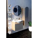 Makbulce Erciyes Havlu Dolaplı 65Cm Seramik Lavabolu Mdf Oval Aynalı Banyo Dolabı Gri&Atlantik Çam Atlantik Çam Antrasit Gri