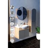 makbulce Erciyes Havlu Dolaplı 65cm Seramik Lavabolu MDF Oval Aynalı Banyo Dolabı Gri&Atlantik ÇAM