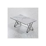 Makbulce Reyyan Orta Sehpa Gümüş Metal Ayak Tekerlekli Beyaz Mermer 70 X110 Beyaz Mermer