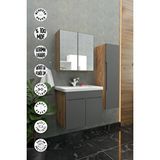 makbulce Şarkışla Havlu Dolaplı 65cm Seramik Lavabolu Membran Kapaklı Mdf Aynalı Banyo Dolabı Atlantik Çam - Antrasit Gri