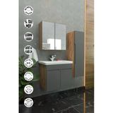 Makbulce Şarkışla Havlu Dolaplı 65Cm Seramik Lavabolu Membran Kapaklı Mdf Aynalı Banyo Dolabı