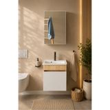 makbulce Şefaatli 45 cm MDF Seramik Meşe Lavabolu Aynalı Banyo Dolabı