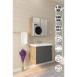 makbulce Tokyo 65cm Seramik Lavabolu ANTRASİT MDF Aynalı Banyo Dolabı