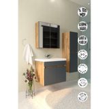 Makbulce Tokyo Havlu Dolaplı 65cm Seramik Lavabolu Mdf Aynalı Banyo Dolabı-atlantik Çam&antrasit Gri Antrasit Gri - Atlantik Çam
