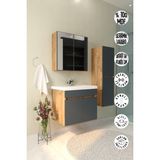 Makbulce Tokyo Havlu Dolaplı 65CM Seramik Lavabolu Mdf Aynalı Banyo Dolabı-Atlantik Çam&antrasit Gri - Antrasit - Gri