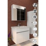 makbulce Tokyo Havlu Dolaplı 65cm Seramik Lavabolu MDF Aynalı Banyo Dolabı