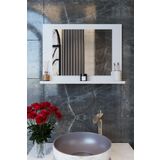 Makbulce Yakut Dresuar,60x45 Beyaz Raflı Banyo Aynası Beyaz