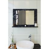 Makbulce Yakut Raflı Dresuar Banyo Aynası 60 x 45 Mermer Beyaz - Siyah