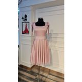 Makbule Official Simli Kumaştan Pudra Pembe Mini Elbise
