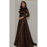 makbuleofficial Drape Detaylı Saten Kumaştan Tesettür Abiye