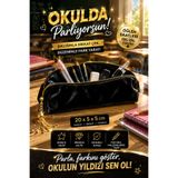 MAKE BAG BLACK VELVET- SİYAH KADİFE GOLD FERMUARLI OKUL KALEMLİĞİ
