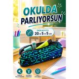 MAKE BAG IŞILTI PULLU OKUL KALEMLİĞİ - MAVİ YEŞİL 20X5X5CM