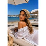 MAKE BAG Kadın File Örgü Bandana Yazlık Delikli Triko Saç Bandanası Plaj Uyumlu-KAHVERENGİ