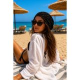 MAKE BAG Kadın File Örgü Bandana Yazlık Delikli Triko Saç Bandanası Plaj Uyumlu-SİYAH