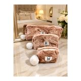 MAKE BAG KAHVERENGİ PONPONLU PELUŞ 3'LÜ SET MAKYAJ ÇANTASI