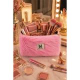 MAKE BAG YENİ İTHAL TOZ PEMBE PELUŞ MAKYAJ ÇANTASI