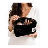 MAKE BAG YENİ PARLAK SİYAH KADİFE KUMAŞ PÜSKÜLLÜ MAKYAJ ÇANTASI
