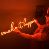 Make It Happen Neon Metal Duvar Tabelası, Neon Led Duvar Sanatı Tabelası, Neon Dekor, Neon Tabela, Neon Dekor, Neon Duvar Tabelası, Uzaktan Neon Işık, (Uzaktan Kumanda Olmadan)