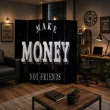 Make Money Not Friends Dekoratif Paravan – Motivasyon Temalı Ofis Oda Bölücü Tek Taraf Baskılı Arka Düz Kumaş 7 Kanat Yükseklik 180 X Genişlik 280