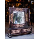 Make Up Mirror Handmade, El Yapımı Ahşap Makyaj Aynası, Bali El Yapımı Dekoratif Çekmeceli Makyaj Aynası