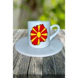 Makedonya Ülke Bayrağı Bayrak Baskılı Türk Kahvesi Fincanı Tabaklı Kişiye Özel Model 4