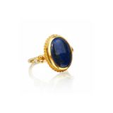 makeitbylove Sultan Lapis Lazuli Bilgelik Taşı Gümüş Yüzük - 24 Ayar Altın Kaplama El Yapımı Hediye
