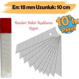 Maket Bıçağı Yedeği 10'lu Paket Ucu Kalınlık 0.50 mm En: 1.8 cm Uzunluk: 10 cm Kırılabilir Yedek Uç - Gümüş - Düz