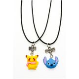MakeWell Ayarlanabilir 2'li Best Friends Yazılı Stitch Pikachu Örümcek Adam Batman Figürlü Çocuk Arkadaşlık ve Kardeşlik Kolyeleri