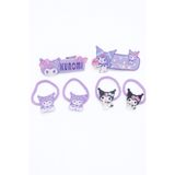 MakeWell Kuromi Tasarımlı 4 Adet Lastik 2 Adet Çıtçıtlı Tokalı Çocuk Toka Seti