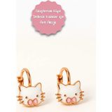 Makewell Minik Kedi Sıkıştırmalı Küpe Deliksiz Kulağa Uygun Kız Çocuk Hediye - Beyaz