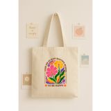 Maki Craft Çiçek Desenli Yazı Baskılı Bez Çanta – Motivasyon Temalı Tote Bag