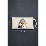 Maki Craft Kawaii Tarzı 5'li Sevimli Kedi Ailesi Baskılı Fermuarlı Bez Kalemlik - 1 Adet - Bej