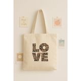 Maki Craft Love Leopar Desenli Baskılı Bez Çanta- Tote Bag – Günlük Kullanıma Uygun - 35X45CM - Bej
