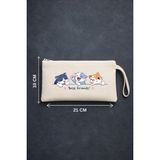 Maki Craft Sevimli Kediler Best Friends Yazılı Baskılı Fermuarlı Bez Kalemlik, Makyaj Çantası - 10x21 - Bej