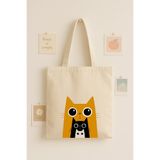 Maki Craft Sevimli Üçlü Kedi Baskılı Bez Çanta Tote Bag