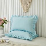 Maki Home Yuzde Yuz Pamuklu Acik Mavi Firfirli Iki Adet 50X70 Yastik Kilifi Seti