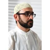 Makine Örgüsü Dantel Detaylı Namaz Takkesi Krem