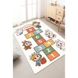 Makinede Yıkanabilir Kaymaz Taban Leke Tutmaz Seksek Desenli Çocuk Odası Halısı Oyun Halısı - Beyaz - 60 x 500 cm