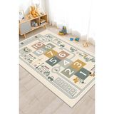 Makinede Yıkanabilir Kaymaz Taban Leke Tutmaz Yol Desenli Çocuk Odası Halısı Oyun Halısı - Bej - 60 x 200 cm