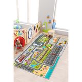 Makinede Yıkanabilir Kaymaz Taban Leke Tutmaz Yol Desenli Çocuk Odası Halısı Oyun Halısı - Gri - 80 x 150 cm
